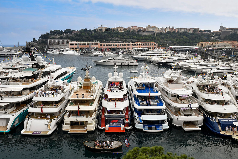 Luxury yachts in Monaco harbor during Monaco Grand Prix 2026
