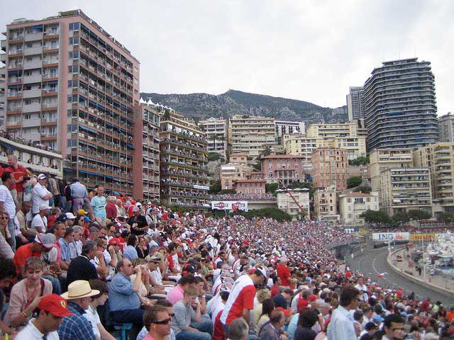 Fans watching Monaco Grand Prix 2026 from packed grandstands