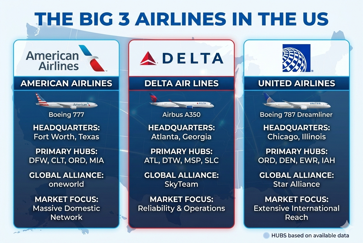 Who are the big 3 Airlines in the US?