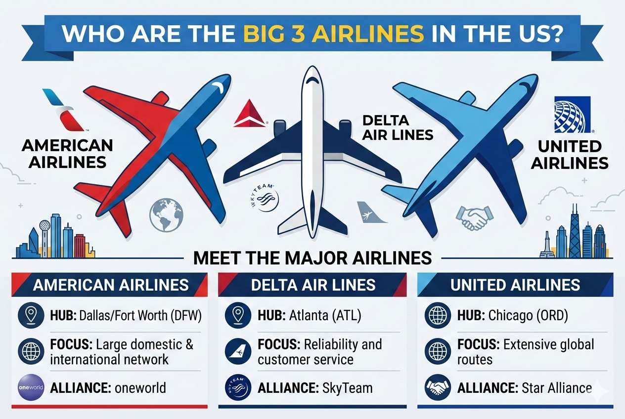 Who are the big 3 Airlines in the US?